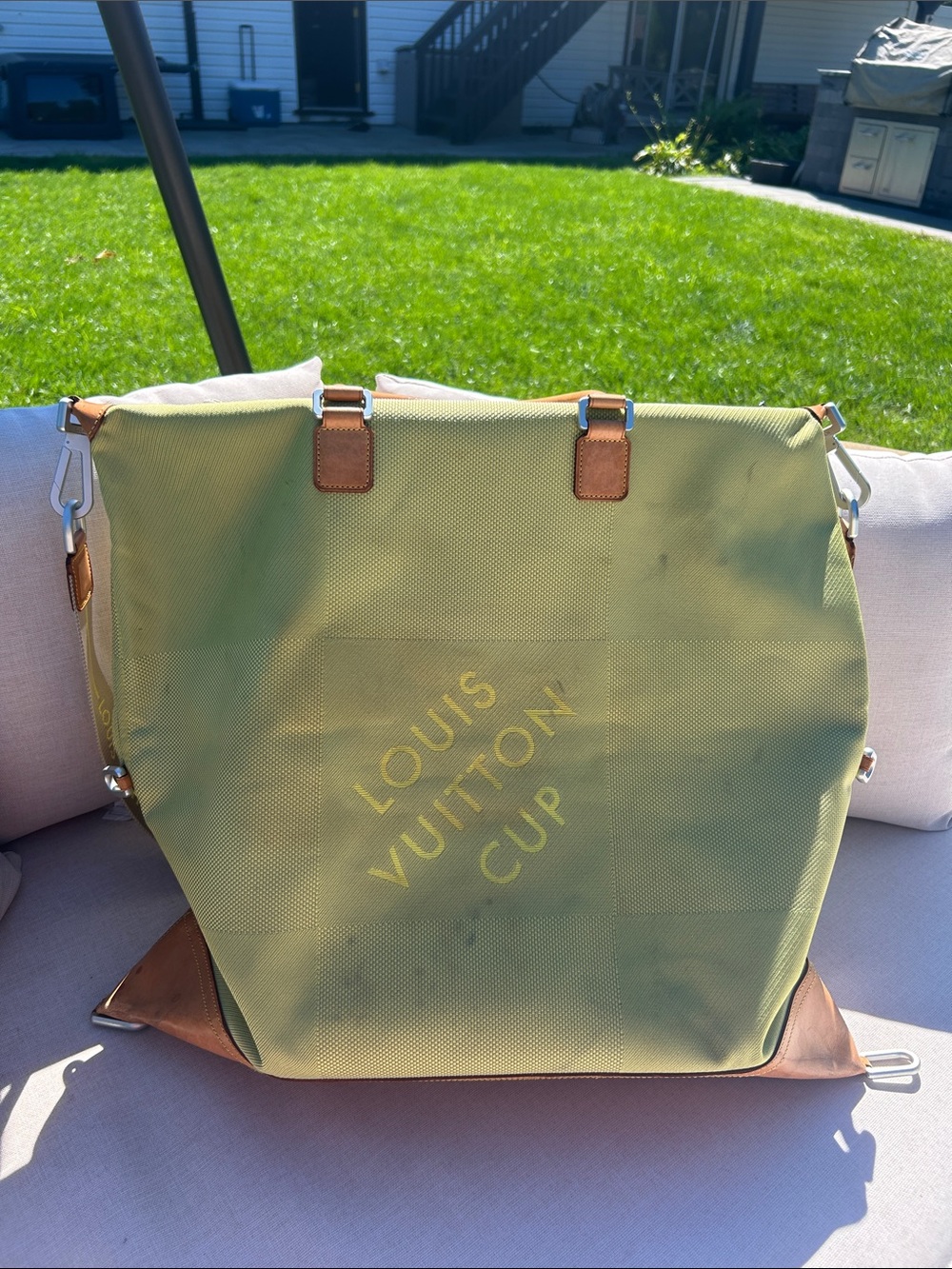 Louis Vuitton Damier Geant Canvas Tote with Brown Leather Trim